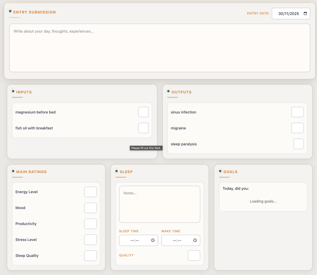Loggr main journaling interface